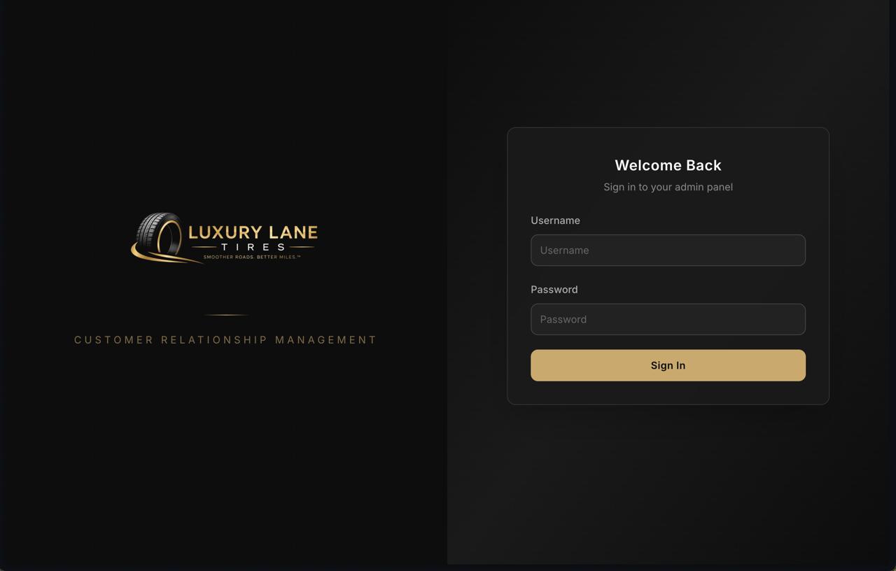 LuxuryLane admin CRM login screen