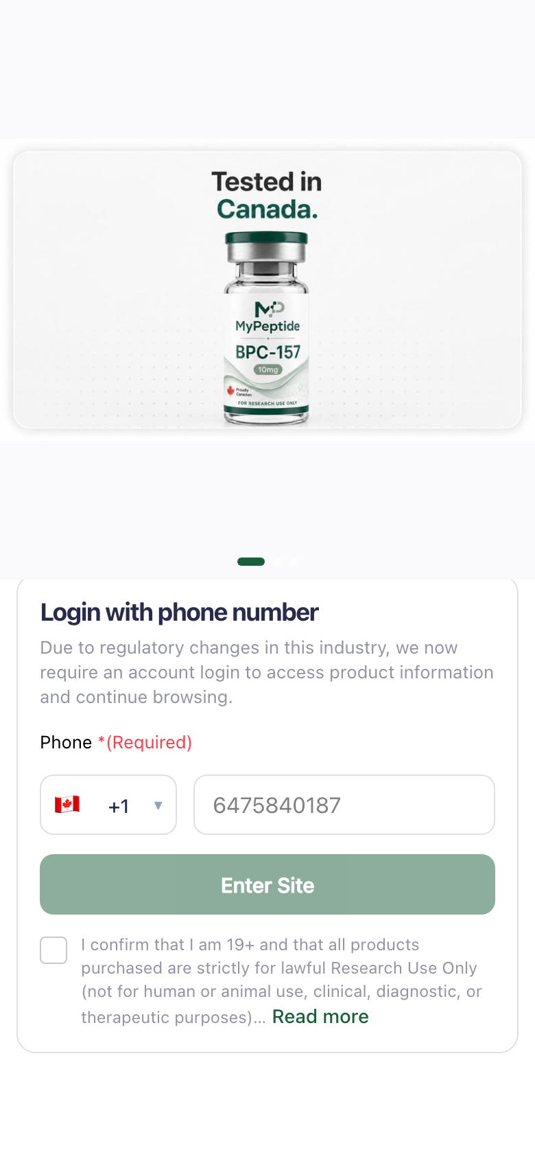 MyPeptide mobile storefront screenshot